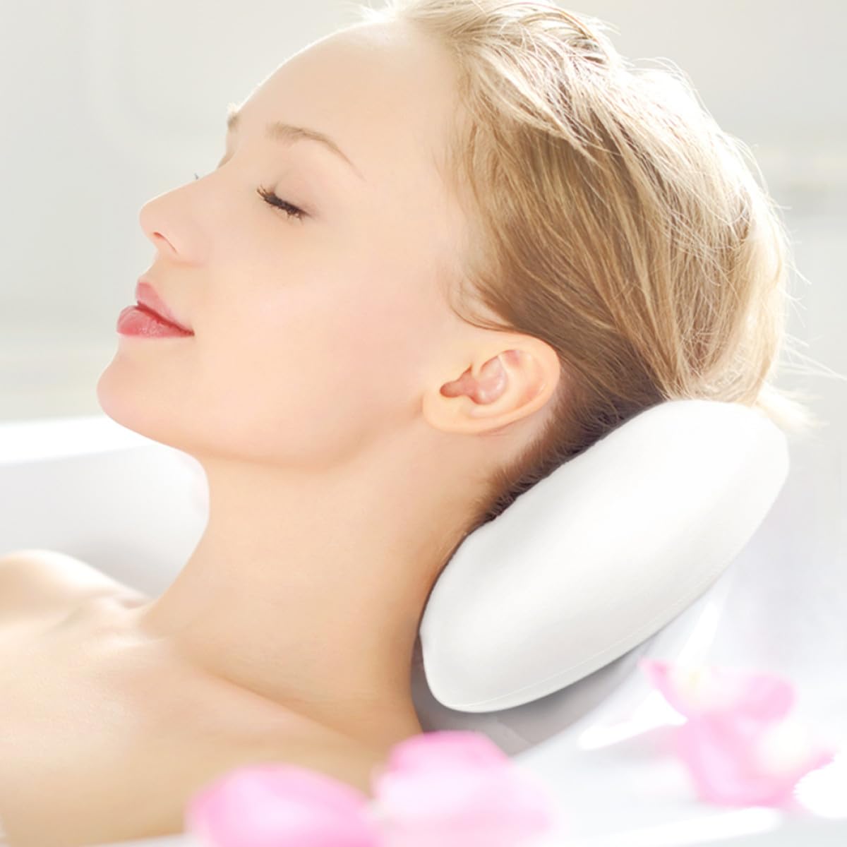 NOLITOY Almohada de Bañera de PU de Color Blanco Ventosas, Cómoda para Reposacabezas, Soporte para Cabeza, Cuello y Hombros, Adecuado para Baño y SPA