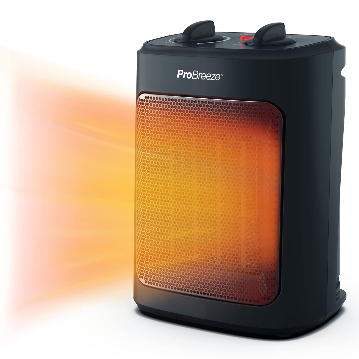 Pro Breeze Mini Radiateur Céramique 2000 W - 3 Niveaux de Puissance - Chauffage d'appoint Compact pour bureau, chambre, salon - Noir