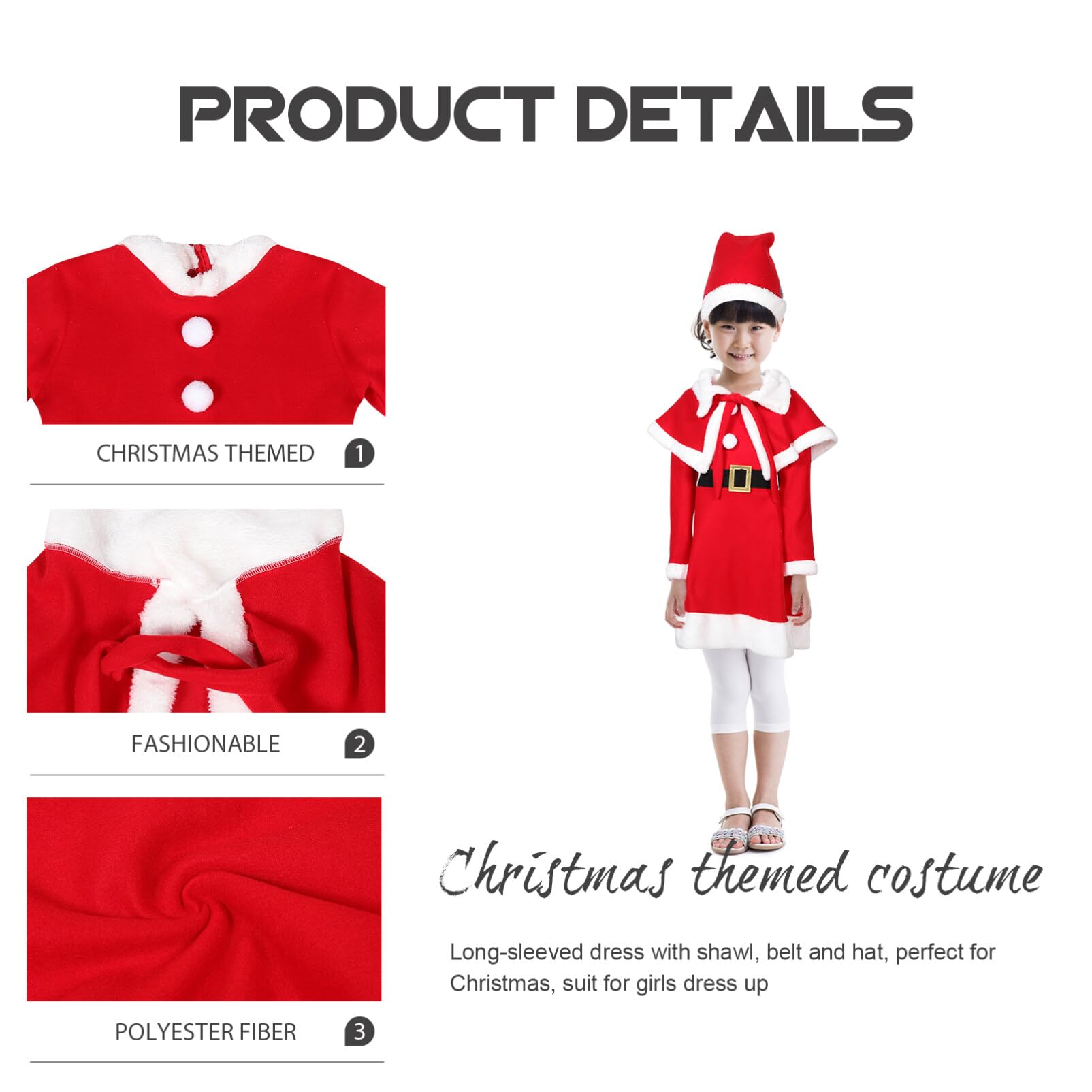 SOIMISS Costume de Père Noël pour Fille avec Robe Chapeau Châle et Ceinture pour Noël et Fêtes
