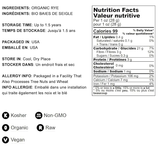 Harina de Centeno Oscuro Orgánica Food to Live, 8 Onzas miniatura 4