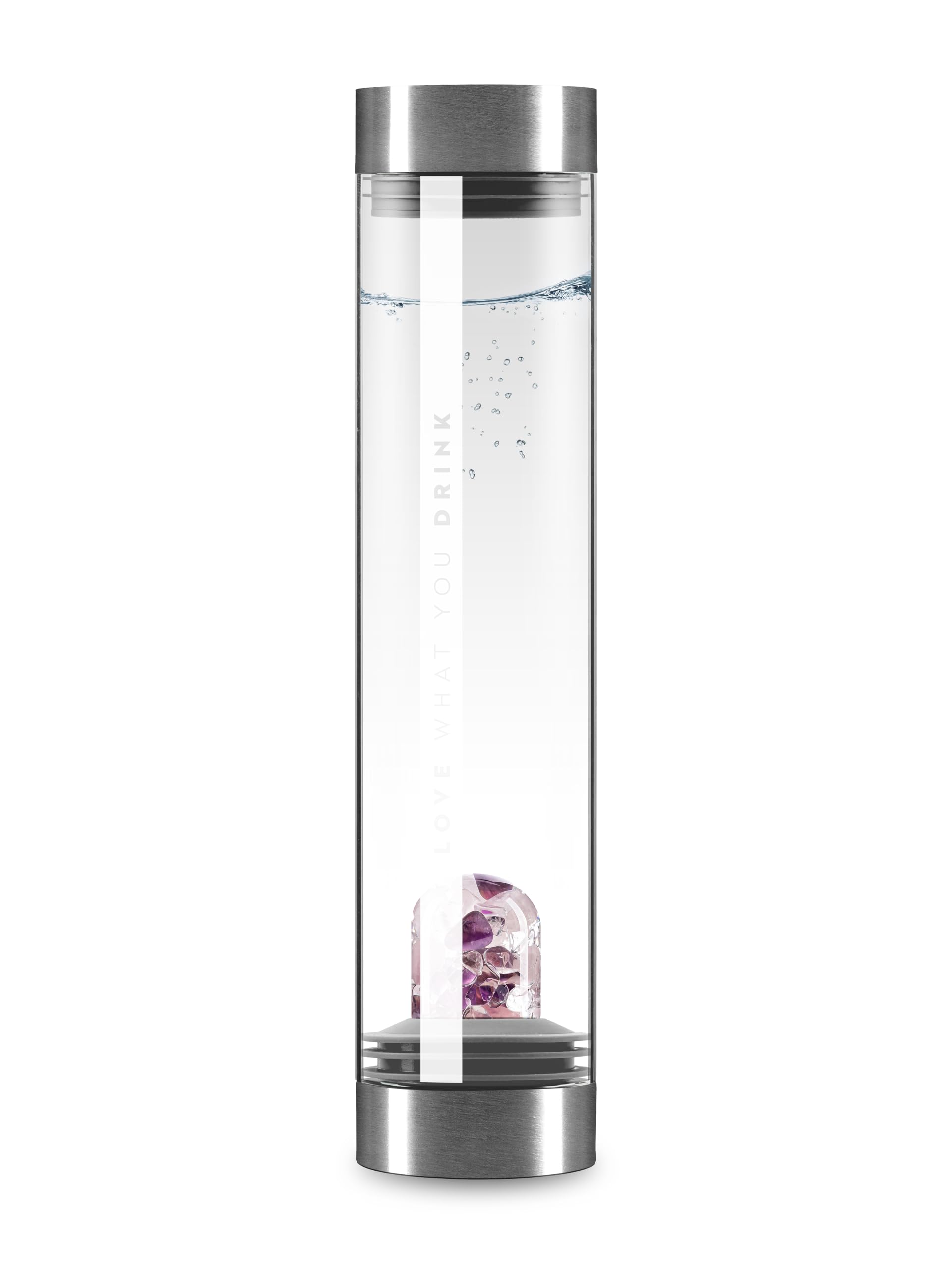 VitaJuwel Sana Premium Wellness Carafe en verre avec pierres précieuses (améthyste, quartz rose et cristal de roche) - Apaisante, équilibrante, relaxante