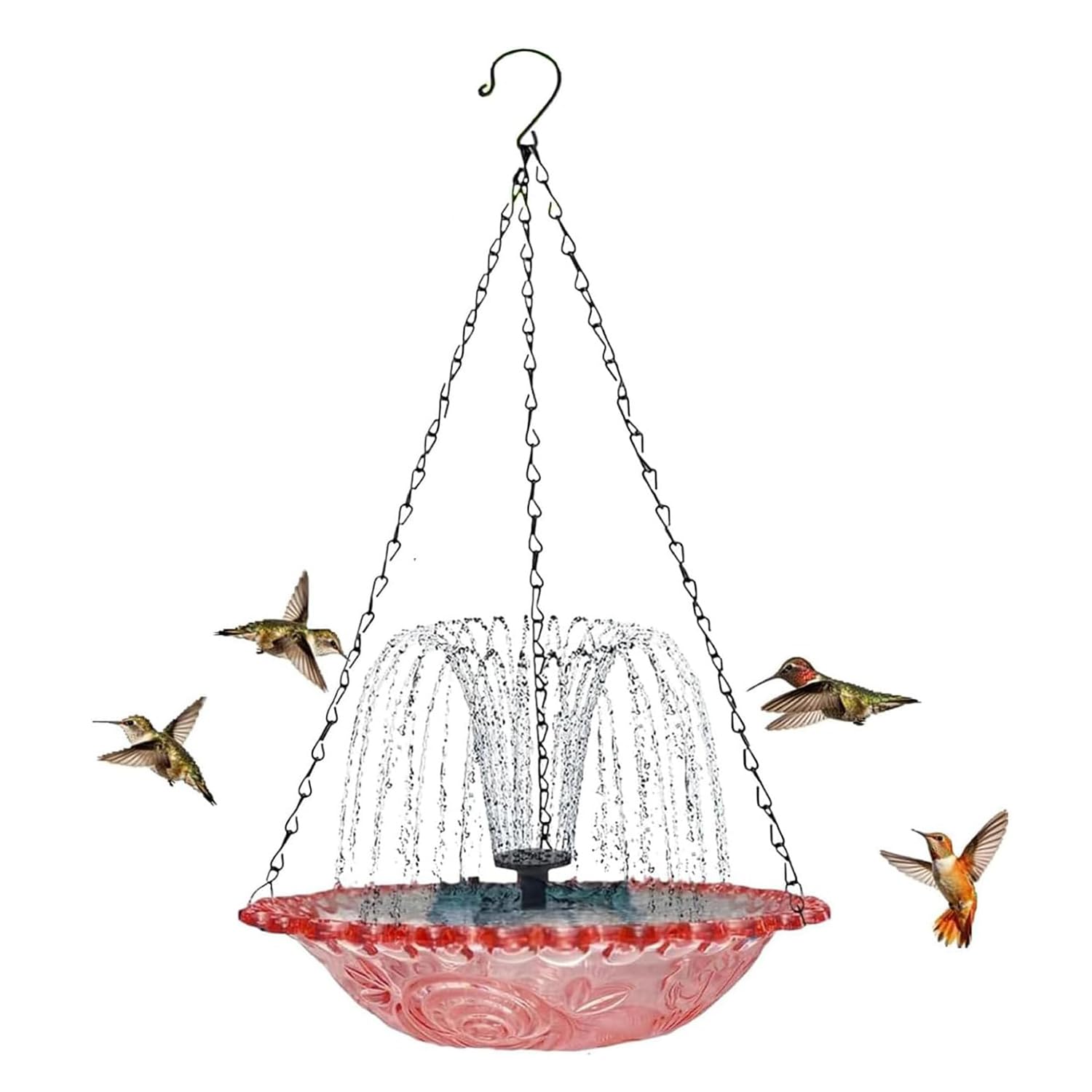 Solar Cascading Bird Bath for Garden, Hanging Glass Water Feature with Solar Powered Pump, Weatherproof Blue Bird Drinker & Feeder, Decorative Garden Ornaments Outdoor for Wild Birds, Patio (B)