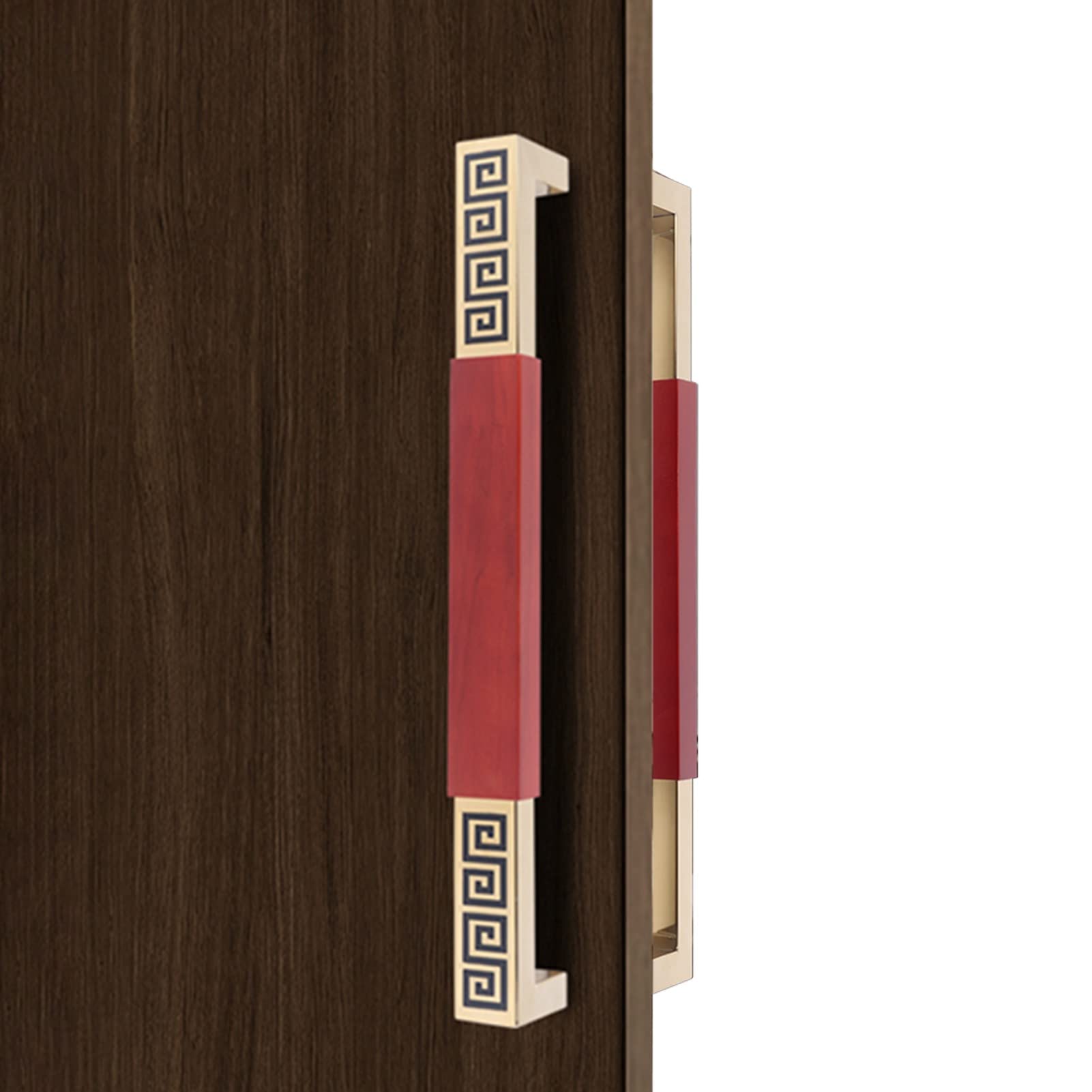 Poignée de porte rectangulaire inox et bois pour entrée et grange