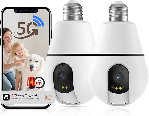 Light Bulb Security Camera, 5G/2.4GHz Lightbulb Security Cameras Wireless Outdoor,
