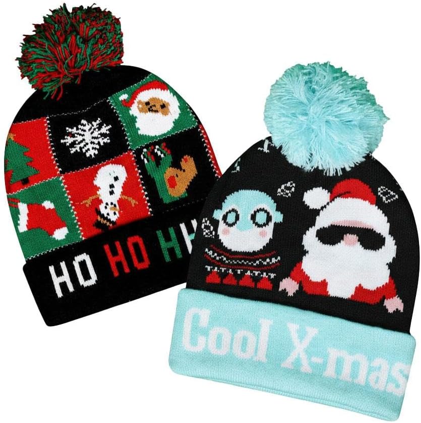 A2Z 4 Kids Boys Girls Hats Christmas Knitted Ho Ho Ho Bobble Pom Pom Beanie Stretchy Durable Stylish Winter Warm Hats