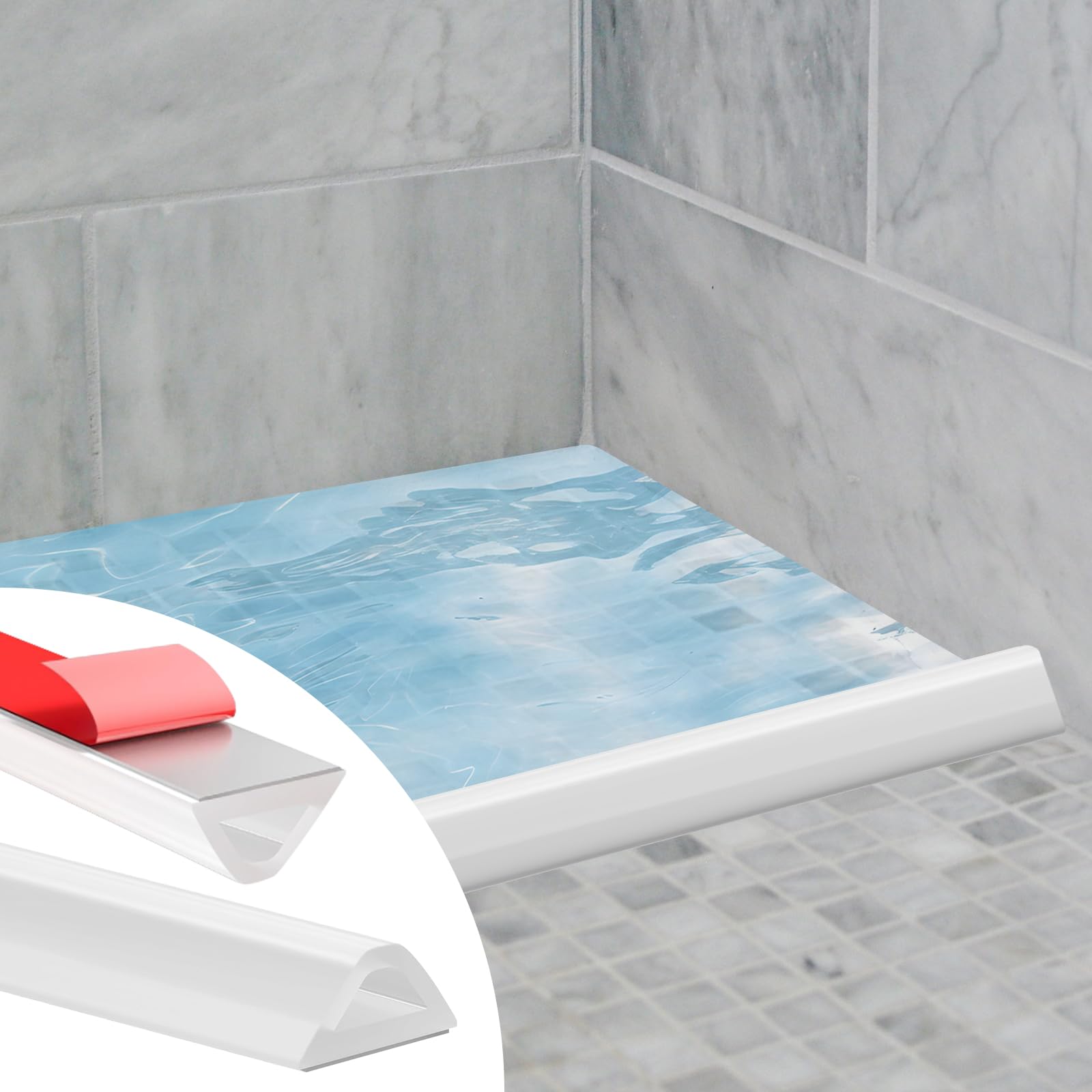 Aovanta Wet Room Floor Barrier, 100cm Shower Water Barrier Self Adhesive, Leakproof Shower and Sink Seal, Flexible Water Barrier for Bathroom Floor, Shower Tray, Transparent