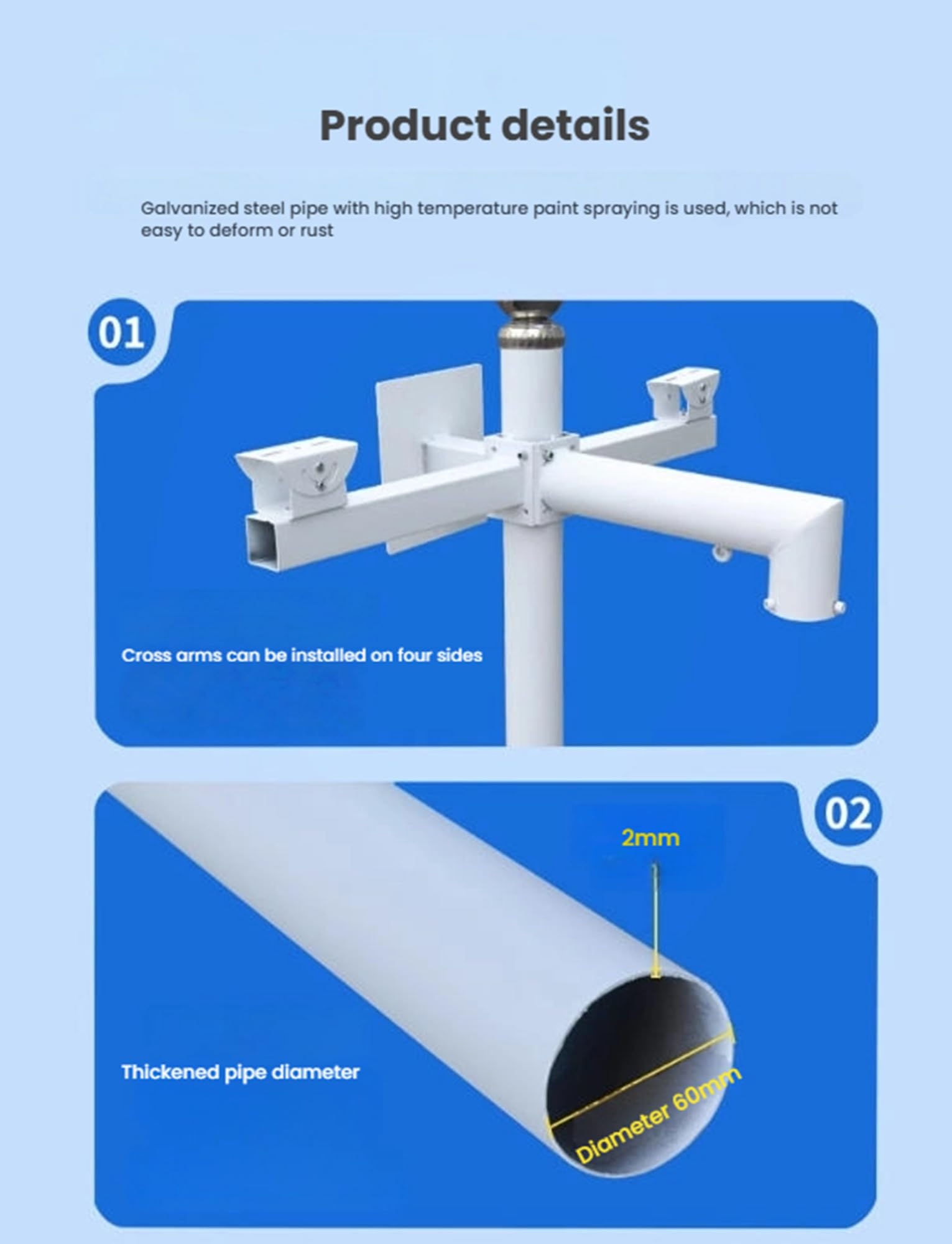 Palo per Telecamera, Staffa di Montaggio per palo per Telecamera di Sicurezza Resistente, Rack di sorveglianza in Acciaio zincato Resistente alle intemperie, Staffa angolare da 100 cm/39,37
