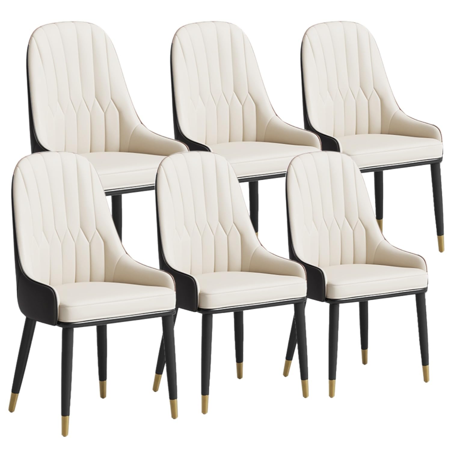 POVISON Dining Chair Set of 6, Modern Dining Chair with PU Leather, Wingback Chair for Pub Coffee Home Kitchen Room(Black & Beige)