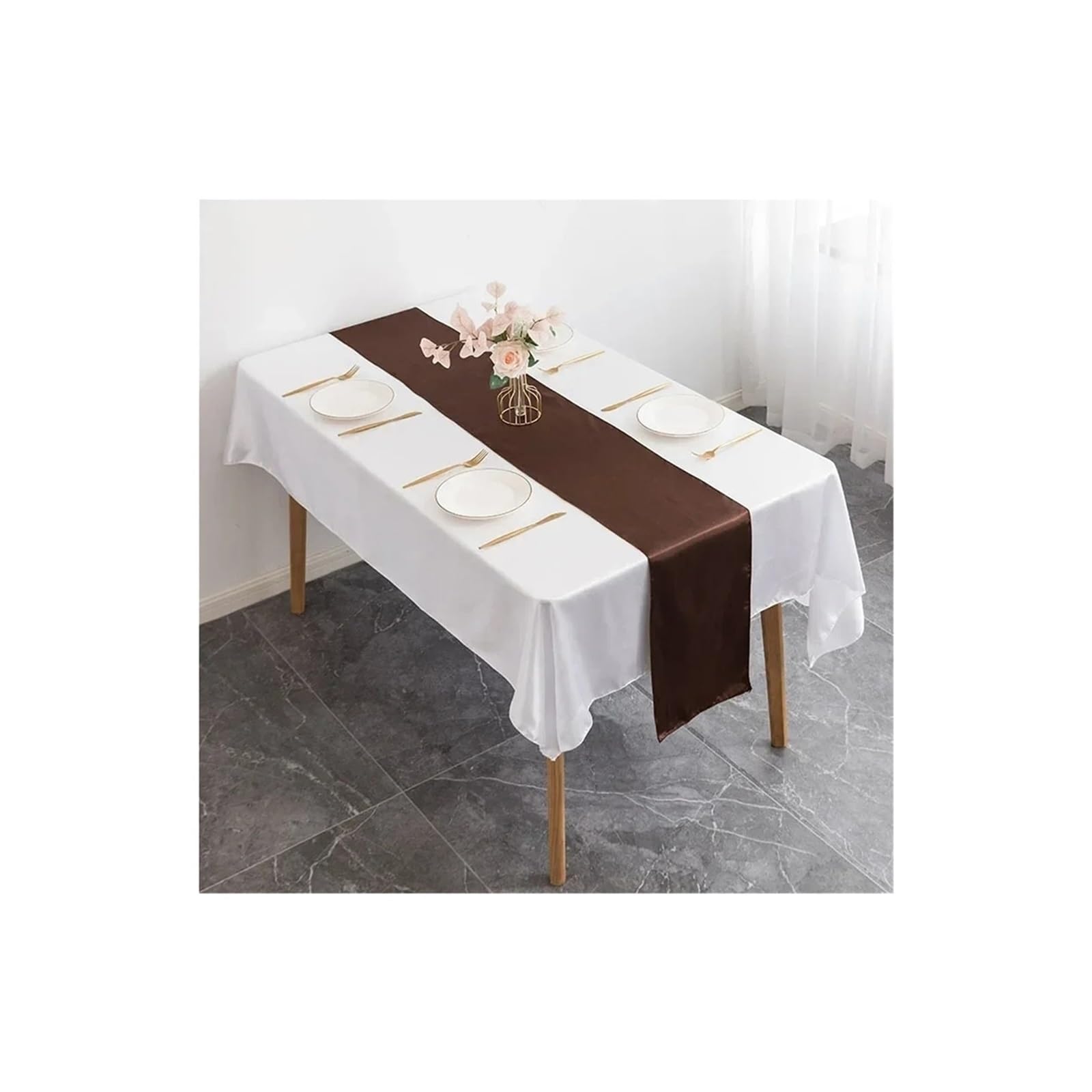 Table Runner 6PCS Table Runner Satin Shiny Colour Wedding Decoration Hotel Birthday Party Show Banquet(Brown)