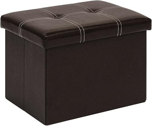 Miniatura 12 de B FSOBEIIALEO Otomana de almacenamiento con cuero sintético plegable pequeño reposapiés cuadrados mesa de café negro 11.8 x 11.8 x 11.8 pulgadas
