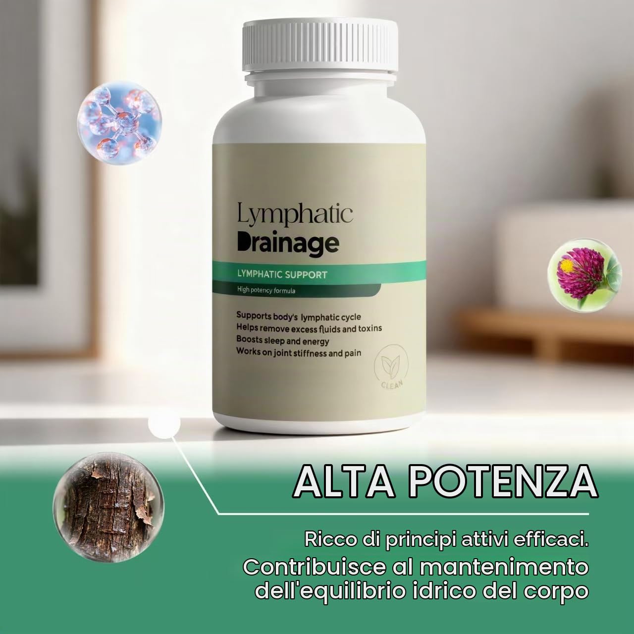 Drenaggio linfatico – Supporta il gonfiore, l'equilibrio dei liquidi e la salute linfatica quotidiana – Vegano