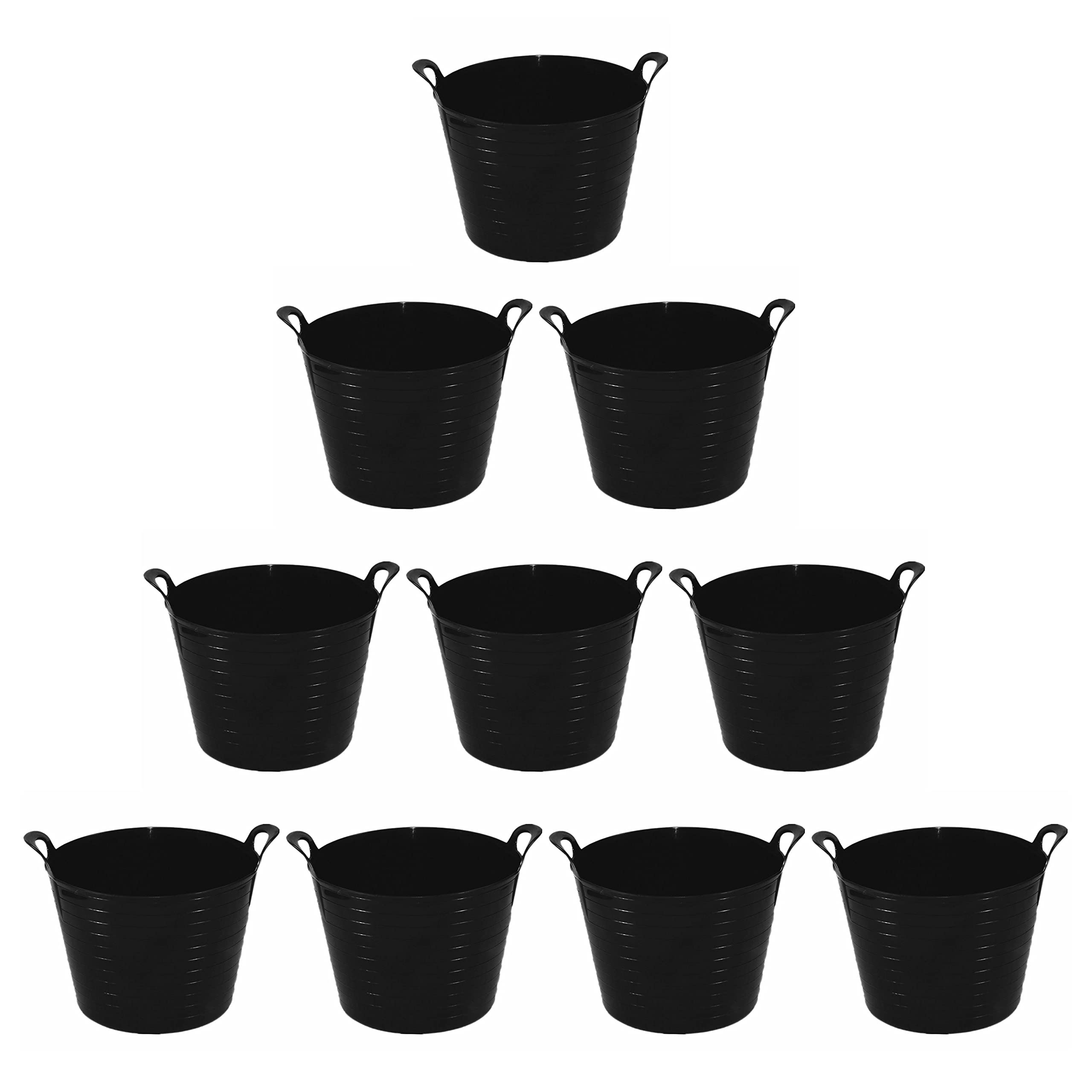 TENLITE Set Of 10-26L Heavy Duty Multipurpose Robust Flexi Tub Storage Container Bucket Lightweight Tub For Horse Feeding, Laundry, Toys, Kitchen Bucket 31.5 x 38.00 x 31.5 cm (Black)