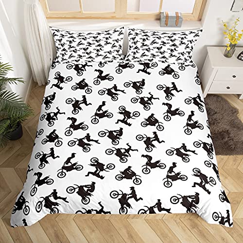 Loussiesd Motocross Rider Bedding Set for Kids Boys Child Extreme Sports Motorcycle Bedding Dirt Bike Motorbike Duvet Cover Boy Bedding Single 2Pcs