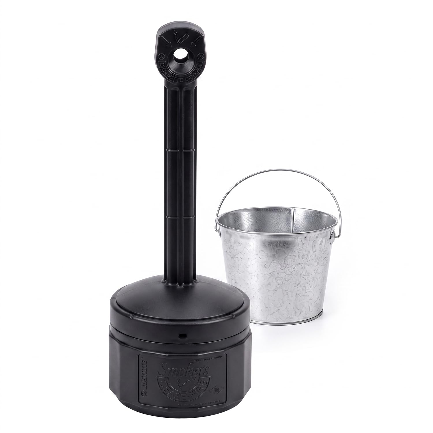 Justrite Cigarette Butt Receptacle, 1 Gallon Capacity, FM Approved, Black