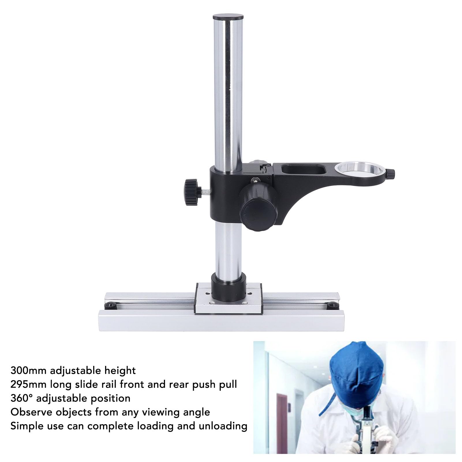 Universal Microscope Stand with Slide Rail Track, Aluminum Alloy Slide Rail Microscope Stand Base Holder, Adjustable Microscope Desktop Support Bracket for Camera