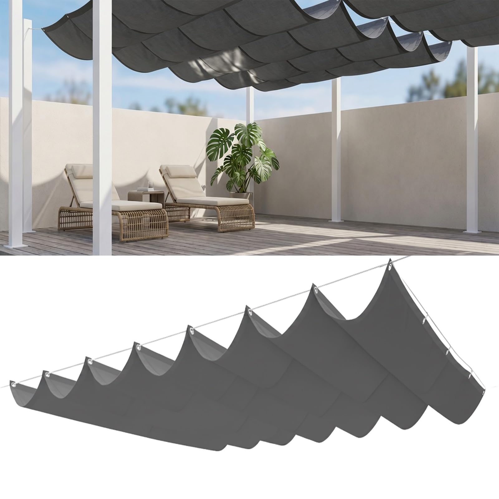 Retractable Wave Sun Shade Sail 1.6 x 2 m Adjustable Retractable Pergola Shade Weather Resistant Durable Sun Shades for Deck Lawn Garden Pool, Dark Grey — image 1