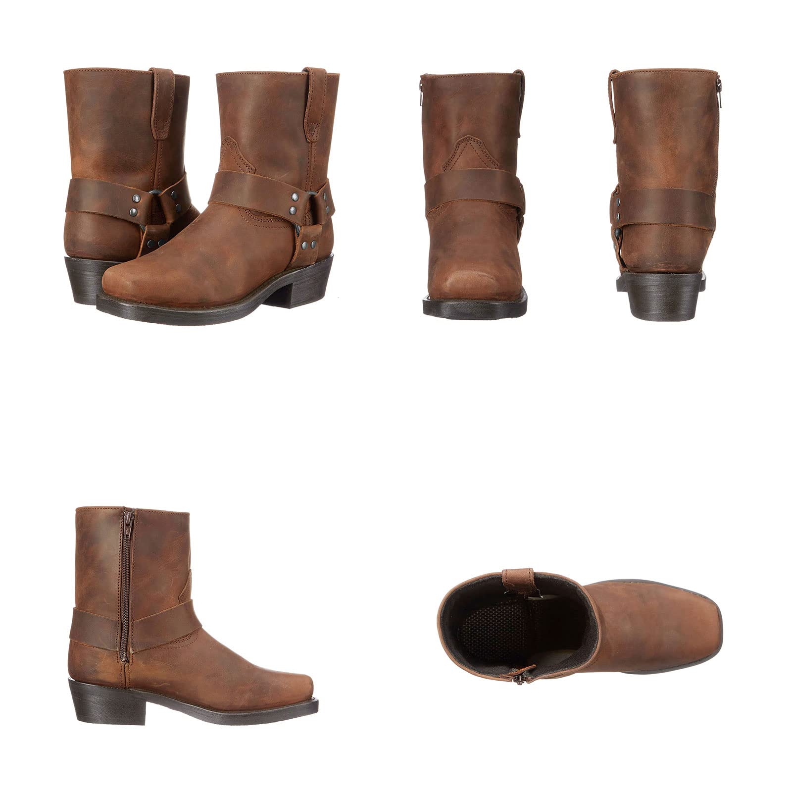 Męskie buty kowbojskie w stylu vintage, kwadratowe noski z bocznym zamkiem błyskawicznym, męskie szelki motocyklowe skórzane buty