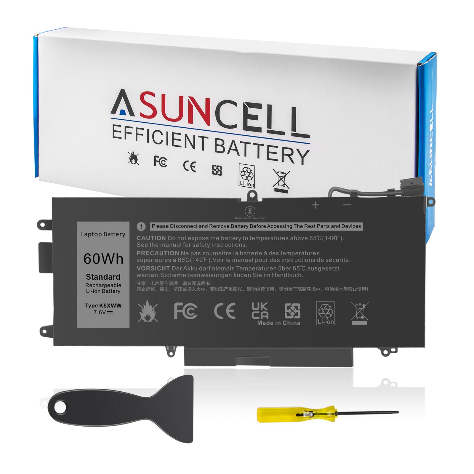 ASUNCELL 60Wh K5XWW Battery for Dell Latitude 5289 7389 7390 2-in-1 Series Notebook L3180 P29S001 P29S002 Laptop 6CYH6 71TG4 725KY J0PGR N18GG, 7.6V 3