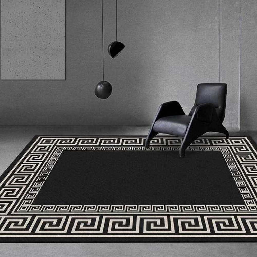 Tapis géométrique vintage noir et blanc 120x160 cm pour salon et canapé