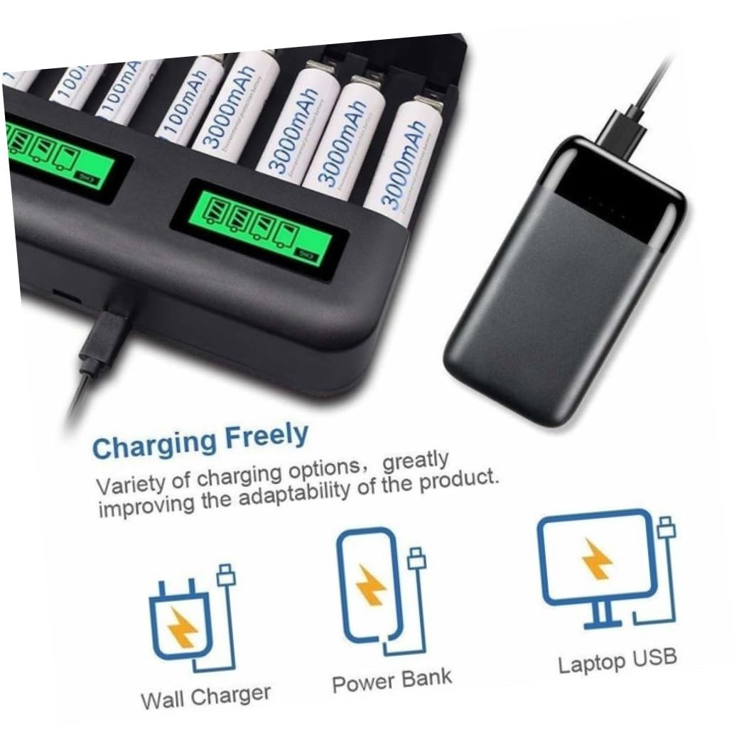 Cargador De Batería Inteligente USB De Ranuras para AA y AAA Pantalla Digital LCD Cargador De Batería AA y AAA para Uso Doméstico