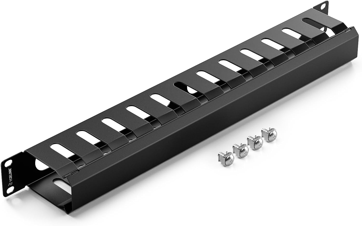 VCELINK 1U Server Rack Cable Management 12-Slot, 19" Carbon Steel Horizontal Network Cable Management for Network Cabinet, Black 1 Pack 1-Pack
