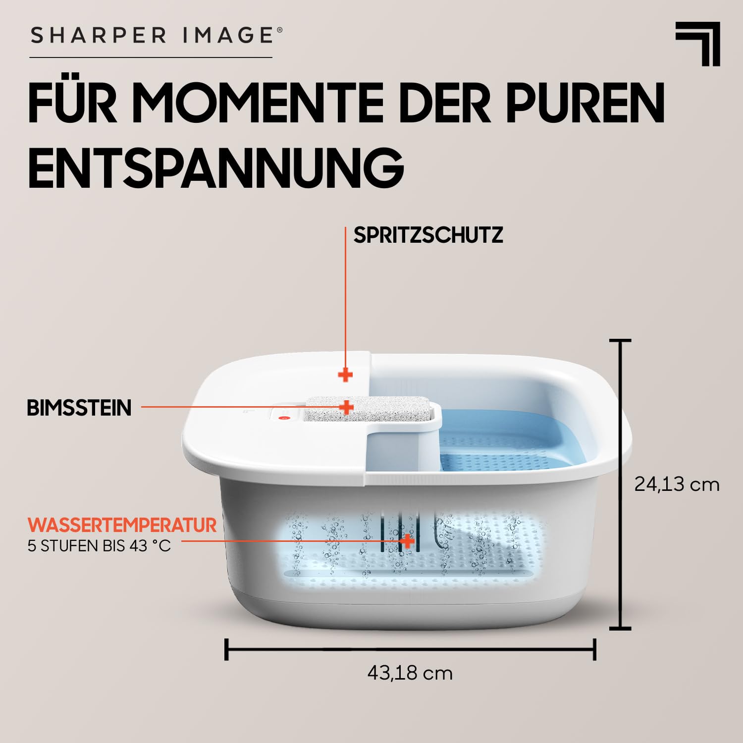 SHARPER IMAGE - Fußsprudelbad mit Massage - Wärmefunktion - Schaumbad - Massage & Entspannung - Fußreflexzonenmassage - Massagegerät für füße - Geschenk für Frauen - Geschenk für Männer