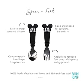 Bumkins Disney Toddler Utensils, Kids Size Fork and Spoon Set, Silicone and Stainless-Steel Training Silverware, Fork / Spork for Self-Feeding, Children Learning to Eat, 18 Mos Up, Mickey Mouse
