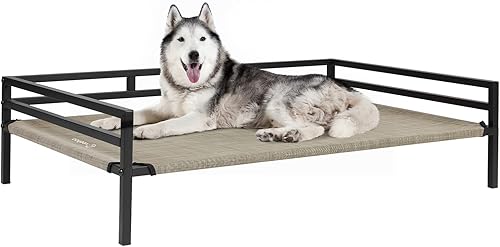 Veehoo Cama elevada de metal para perros, catre elevado para mascotas con malla de textileno lavable a prueba de mordidas, patas antideslizantes y