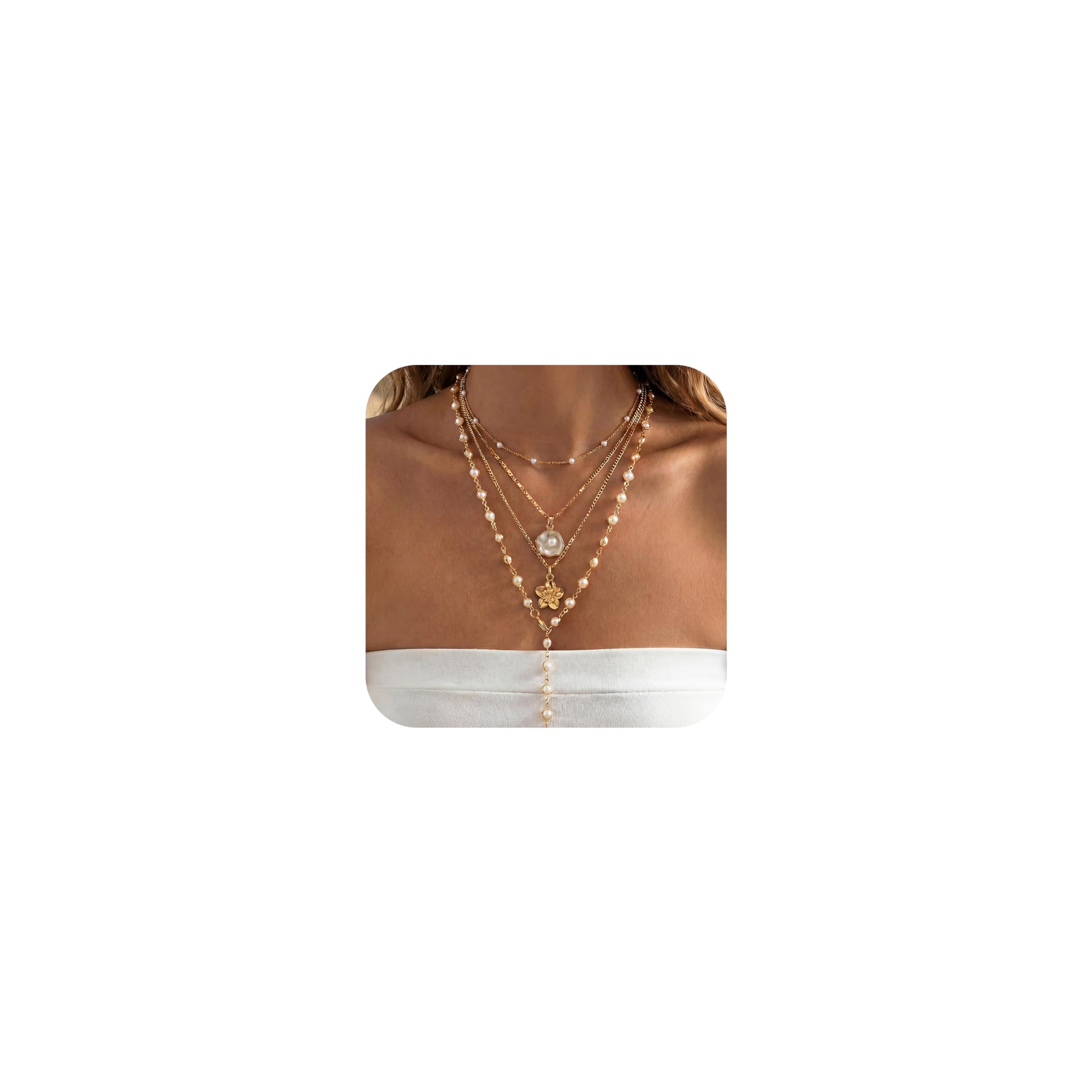 Shell Starfish Necklace for Women, Gold Plated Boho Layered Pendant Necklace with Pearl Conch Charm, Dainty Coastal Summer Beach Vacation Jewelry Gifts — view 8