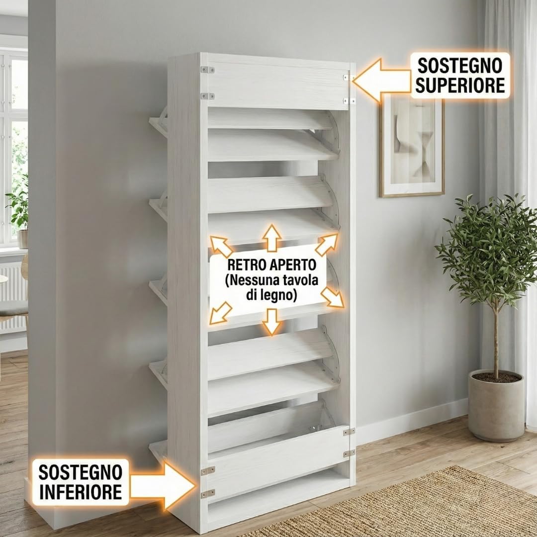 Scarpiera Portascarpe in Legno MDF Melaminico Scaffali Ante a Ribalta Maniglie Grigio Satinato Doppia Profondità Adatta a Scarpe Stivali Ciabatte Tacchi Istruzioni Incluse (2 Ante, Rovere)