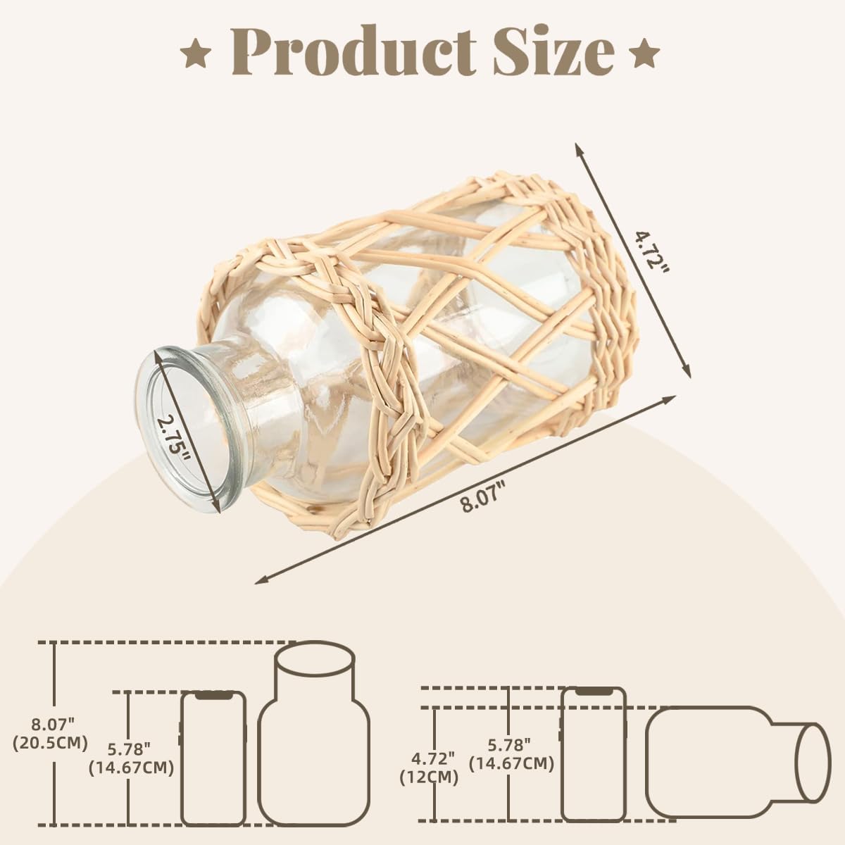 Flower Vases with Wicker Cover Woven Glass Vase Decorative Flower Bottle for Dining Room/Bedroom/Bathroom/Mantel (Willow) - Image 3