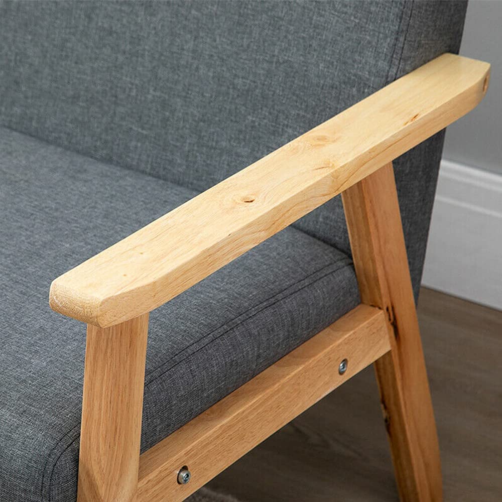 Dripex Divano a 2 posti, in tessuto, moderno e scandinavo, divano lounge in legno e tessuto di lino, per soggiorno, camera da letto, ufficio, grigio scuro, 113 x 67 x 75 cm, Grigio Scuro
