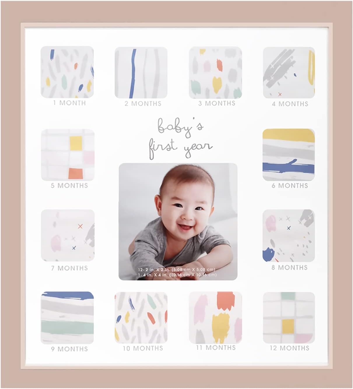 My First Year Collage Photo Keepsake Picture Frame, Mother's Day Accessory, Baby Milestone Nursery Décor, Newborn Baby Registry, Shower Gift for Boys and Girls ( Pink )