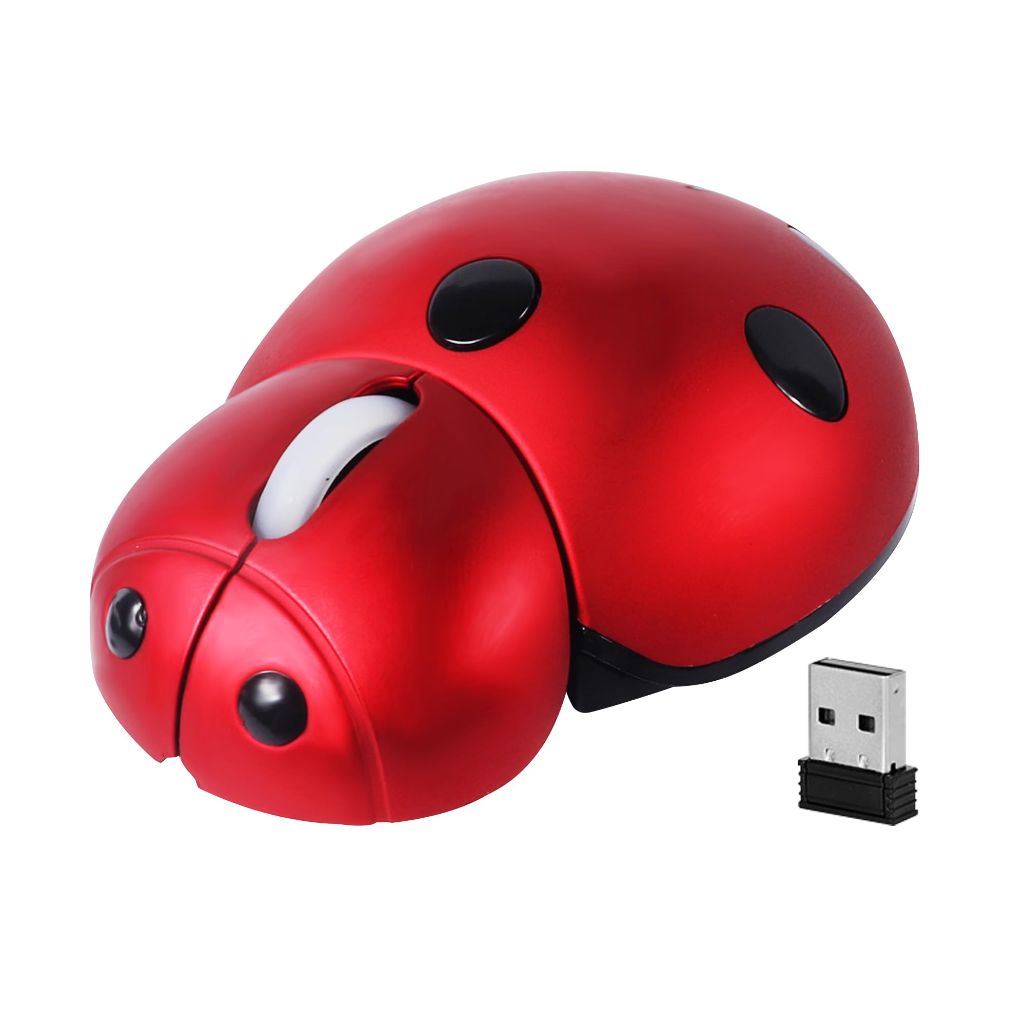 Wireless Mouse Cute Small Animal Ladybug Shape Mini Computer Mice with USB Receiver 1000-1200-1600 DPI Portable Optical Cordless Mouse for Laptop PC