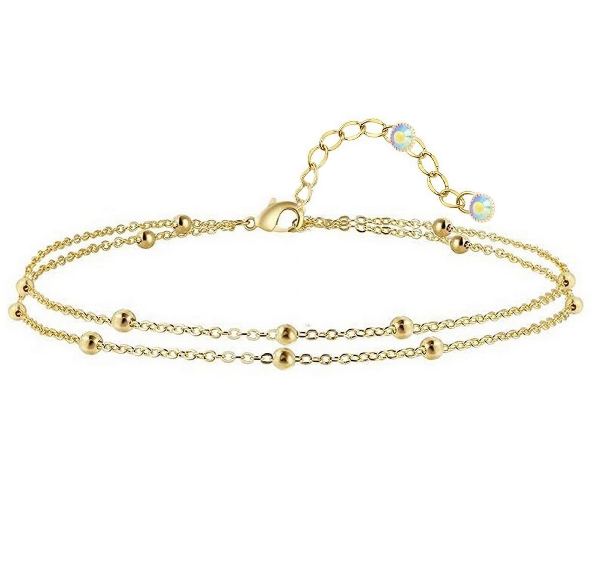 vama FASHIONS Adjustable Stylish Gold Plated Beads Leg Chain Anklet Toes Foot Double Layered Anklets Ankle Chains For Girls Women-picture-7