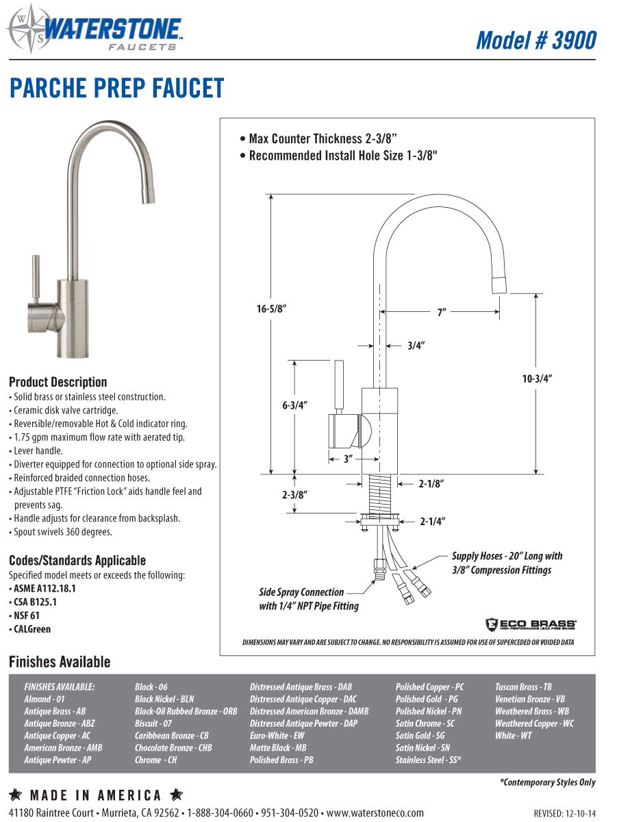 Waterstone 3900-CLZ-MB Parche Prep Faucet Classic Bronze Matte Black — view 2