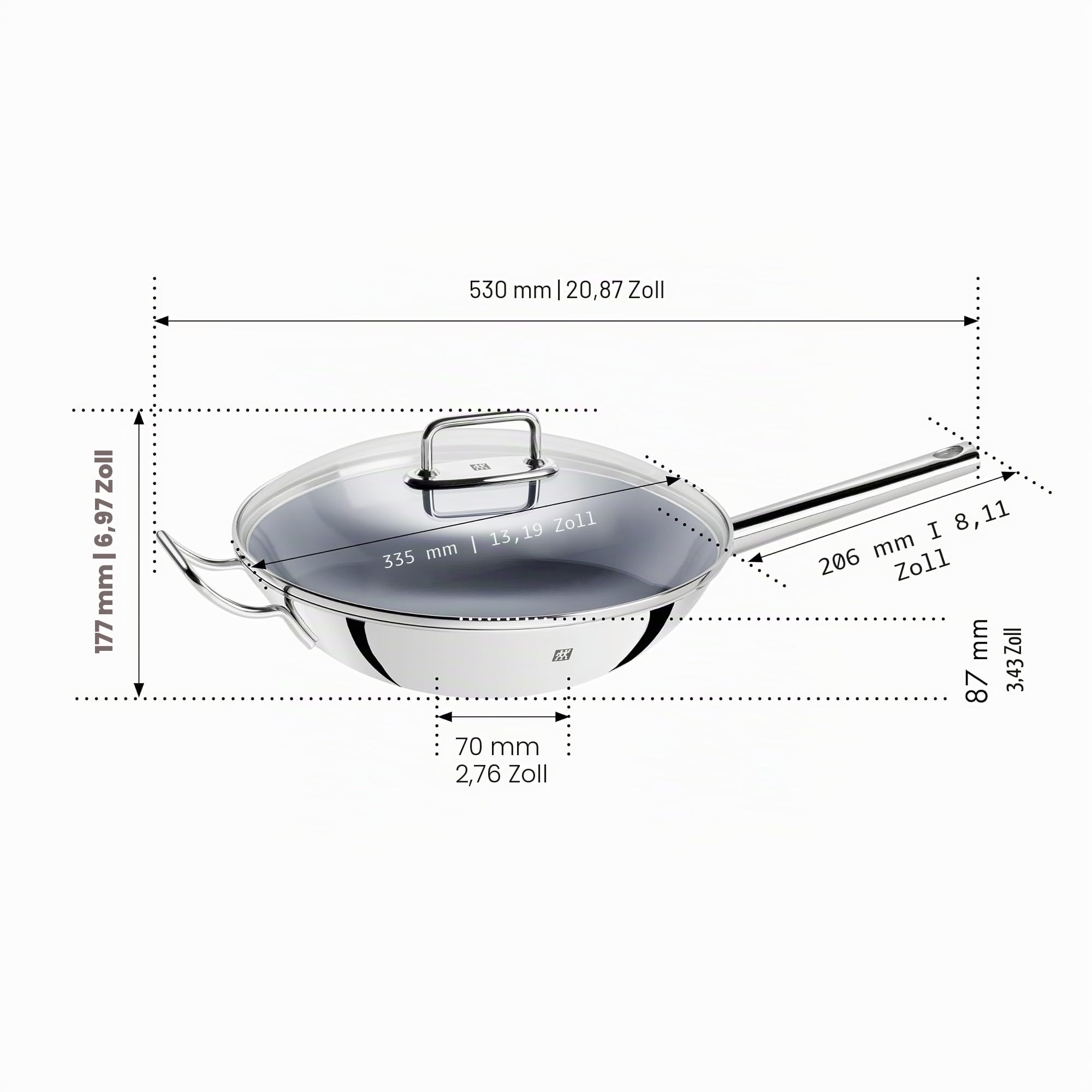 ZWILLING Plus Wokpfanne, 32 cm, Keramikbeschichtet, Induktion, mit Glasdeckel und Edelstahlgitter, Silber