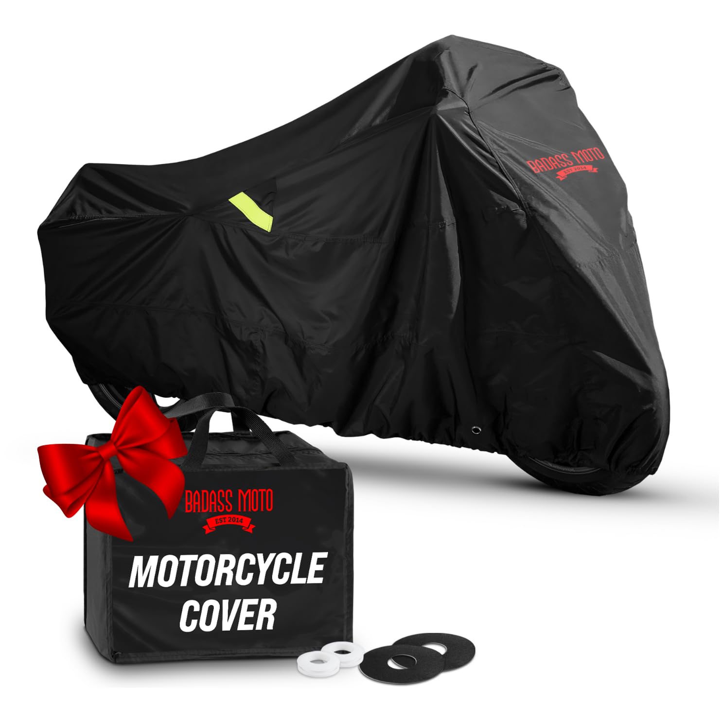 Badass Moto Gear Ultimate Waterproof Motorcycle Cover. Heavy Duty, Night Reflective, Windshield Liner, Heat Shield, Vents, Lock Pocket, Taped Seams (108' Full Dressers, Goldwing, Tourers) Extra L