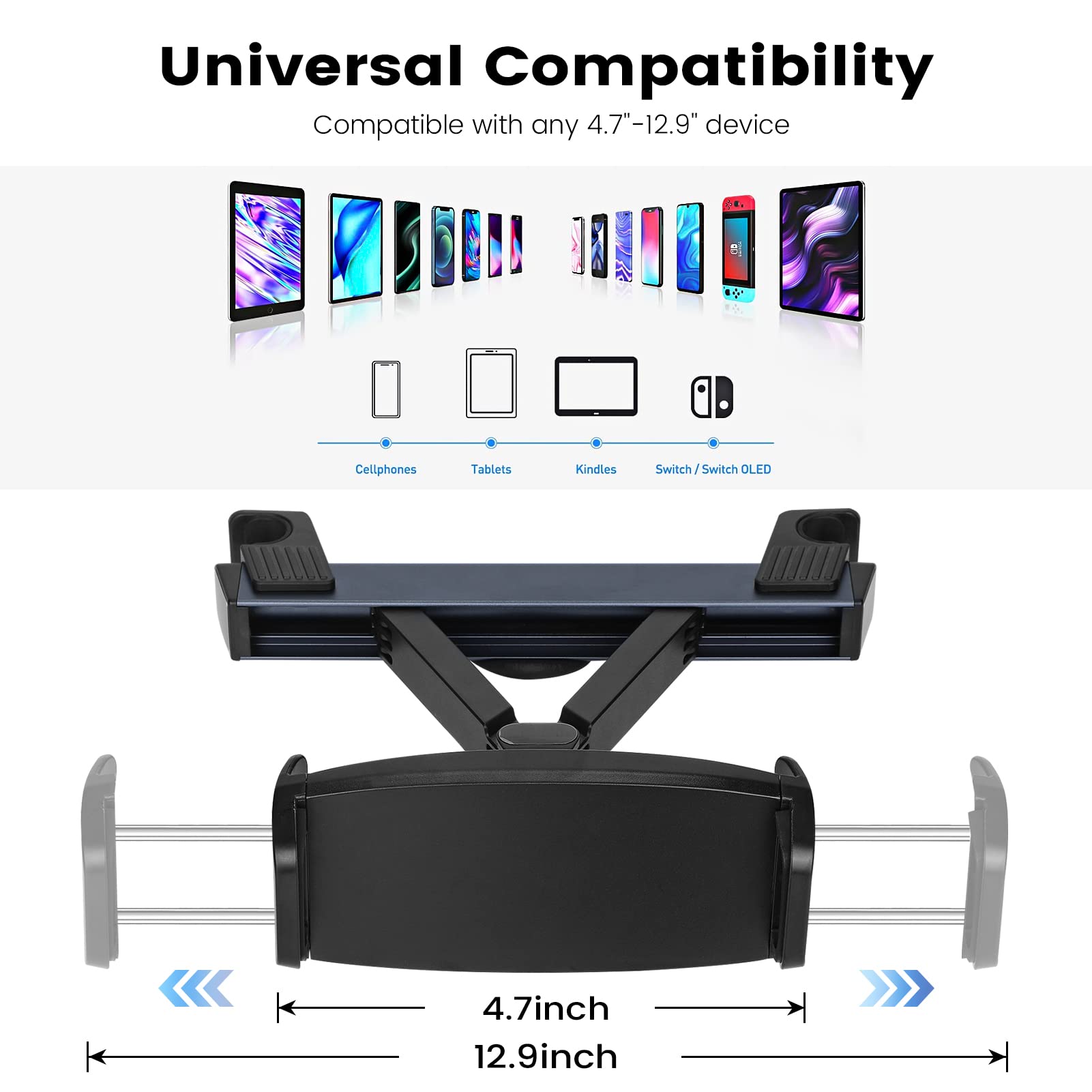 Supporto Tablet Per Auto Da Poggiatesta - Regolabile 360°, Estendibile Fino A 25cm | Per Dispositivi 4.7-12.9 Pollici - Foto 8