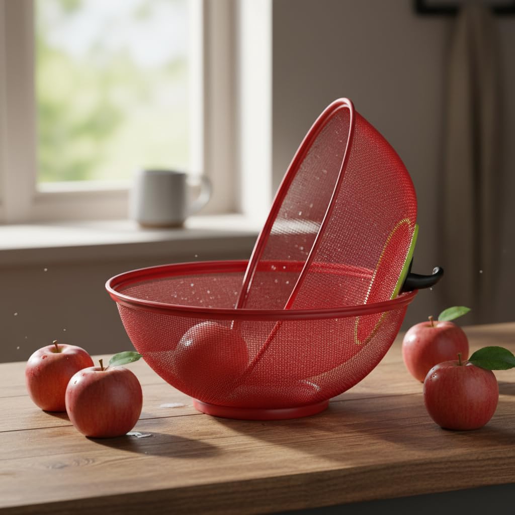 Apple Shape Net Fruit Basket &Vegetable Basket with Net Cover Apple Shape Fruits Vegetables for Kitchen Large Protective Counter Top Produce Cover (RED) — Amazon image 4