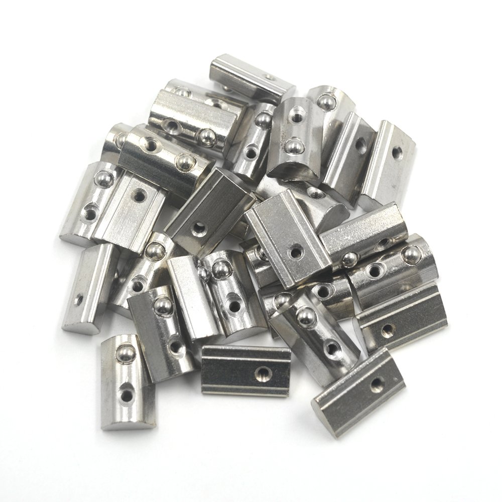Ideaker 30pcs Silver European Standard 40 Series Aluminum Slot Carbon Steel Half Round Roll in Spring T Slot Nut with M3 Thread (M3)