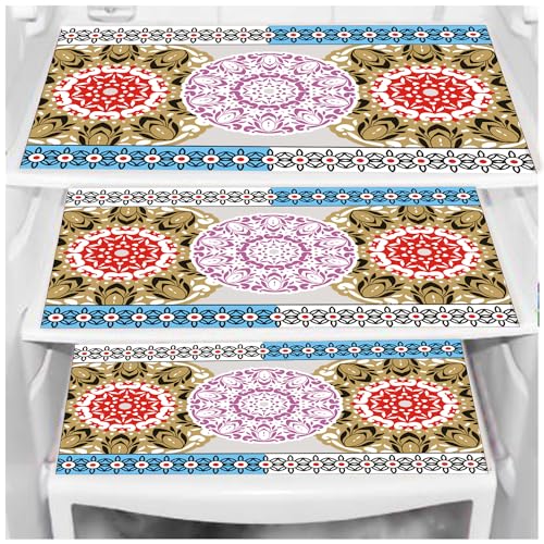 Image of DakshyaIndustries Pack of 3 PVC Printed Fridge Mat /Refrigerator Mat (Pink&Orange)