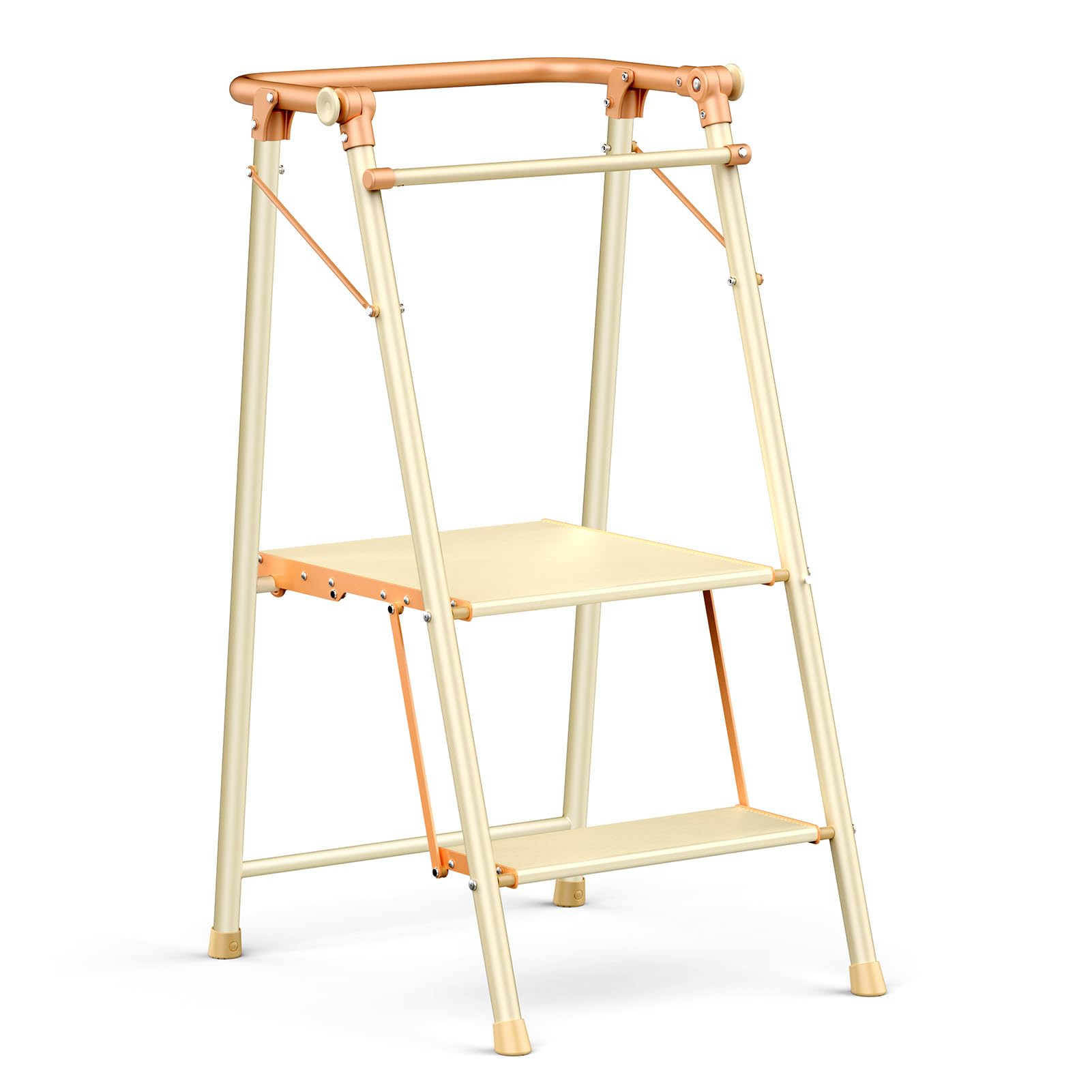 Toddler Learning Tower: Foldable Kitchen Helper Step Stool With Safety Bar For 2-5 Year Old Kids