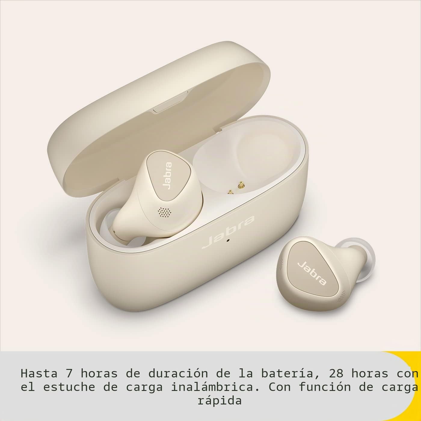 Jabra Elite 5 True Wireless Auriculares Bluetooth Inalámbricos con Cancelación Activa de Ruido (Car) Híbrida, 6 Micrófonos, Ajuste Ergonómico y Altavoces de 6 mm - Hechos para iPhone - Beige Oro