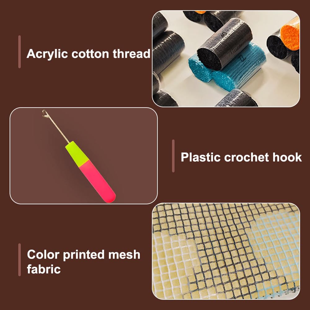 MiOYOOW Kit Tappeto con Uncinetto, Set di Tappeti con Motivi di Gatti con Gancio, Decorazioni per Casa Regalo Ricamo a Motivo Prestampato di Gatto