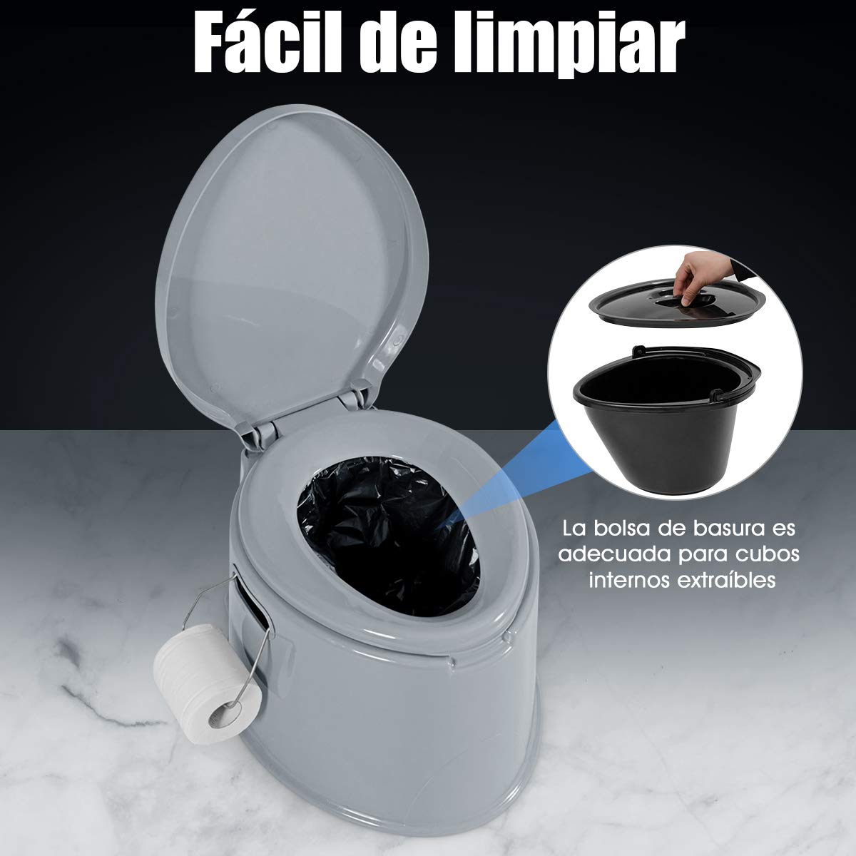 COSTWAY Inodoro Portátil para Camping con Tapa y Soporte para Papel Higiénico Inodoro Móvil para Viaje Acampar Senderismo