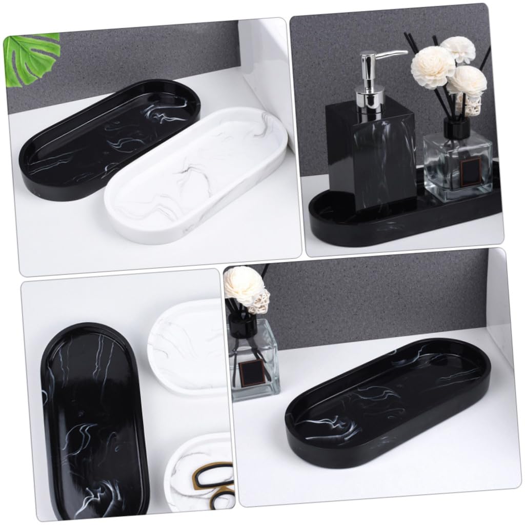 Bandeja de Resina con Textura de Mármol para Almacenamiento Tanque de Inodoro Antideslizante Práctica para Baño Dormitorio y Cocina