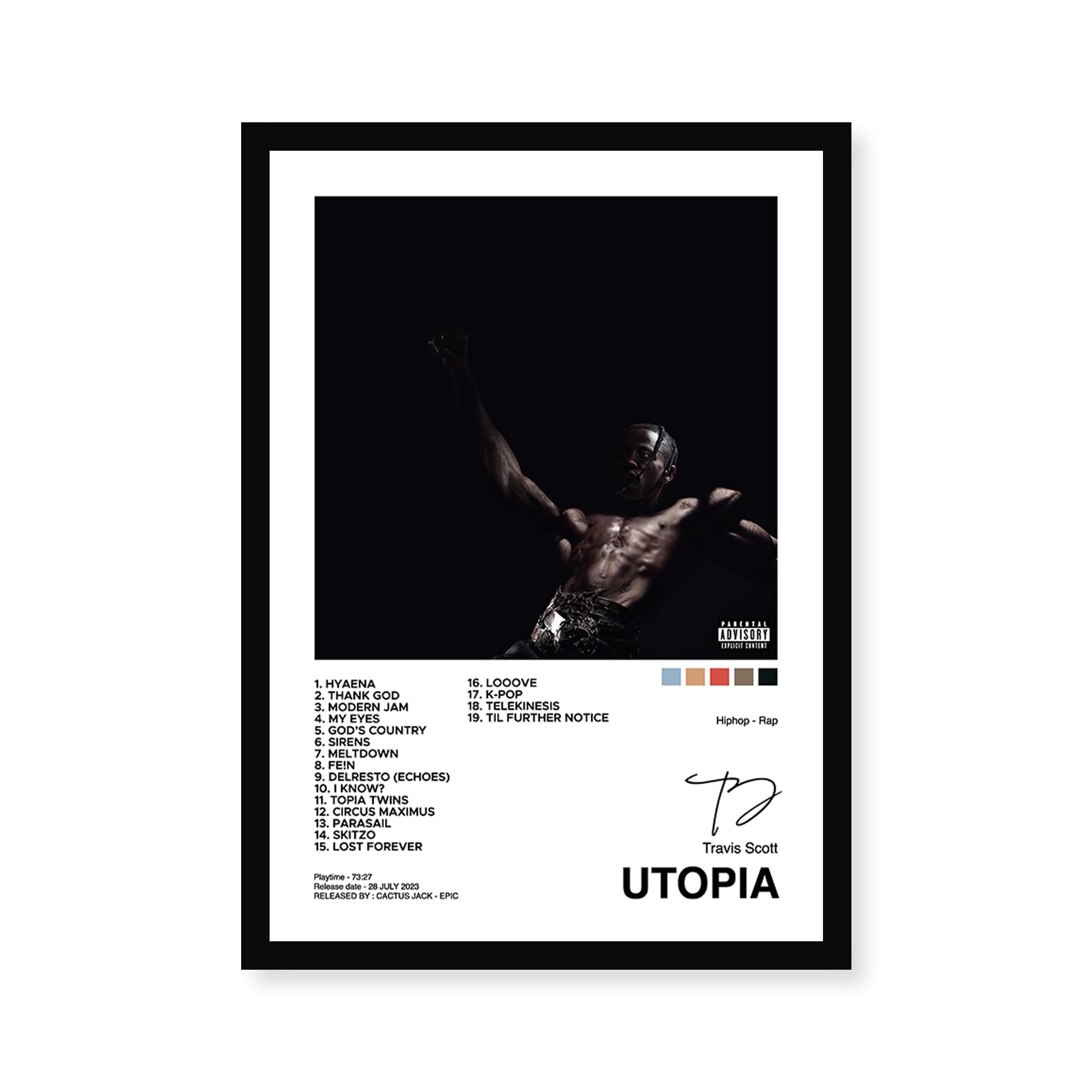 Travis Scott Utopia Wall Poster | 8x12 Inch (A4) Framed Music Artwork, Hanging Wall Decor for Bedroom, Living Room & Home, Album Art for Fans