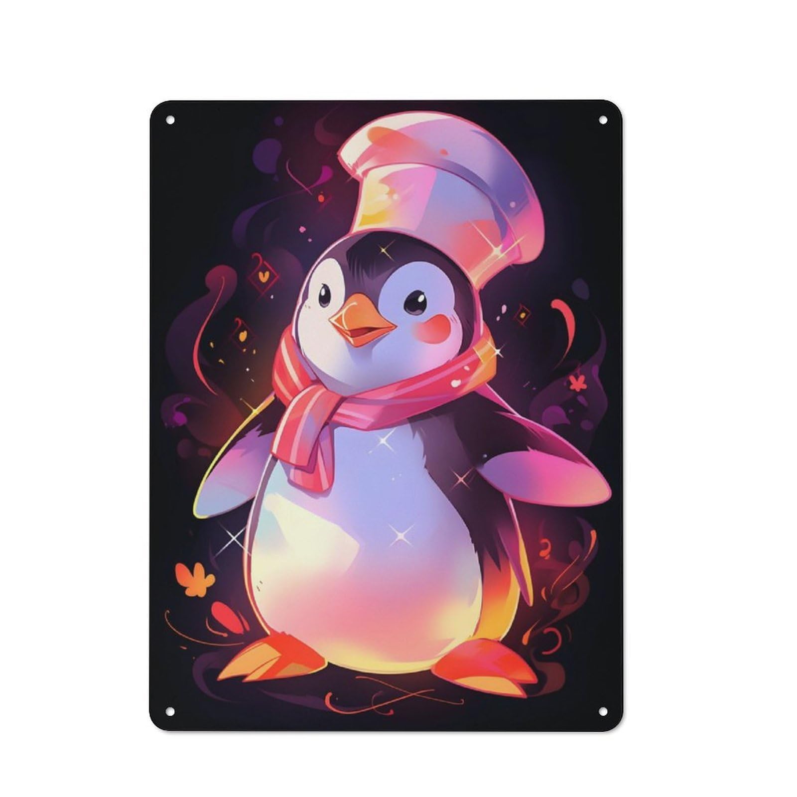 Junmoney Cute Penguin Chef Metal Sign 40X30cm With For Pub Or Café, Retro Decor, Suited To Café Interior Fans