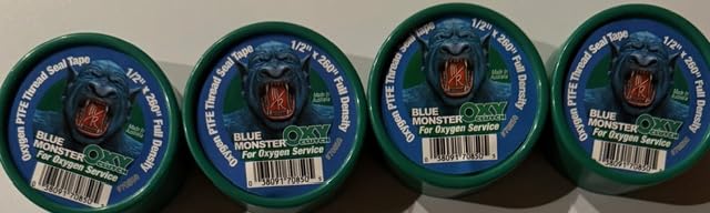 Four Pack - 70850 Blue Monster for Oxygen 1/2" x 260" Green PTFE Thread Seal Tape Blue Monster for Oxygen Service Oxy Clutch Full Density